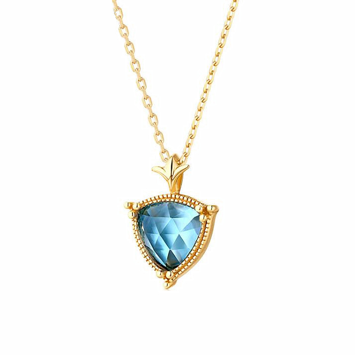 9K gold plated sterling silver jewelry triangle shaped sky blue topaz necklace